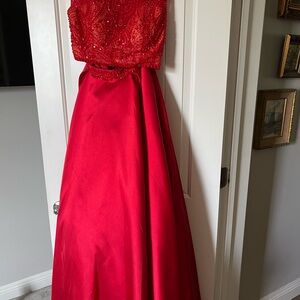Mori Lee Vibrant Red Dress with Beaded Details